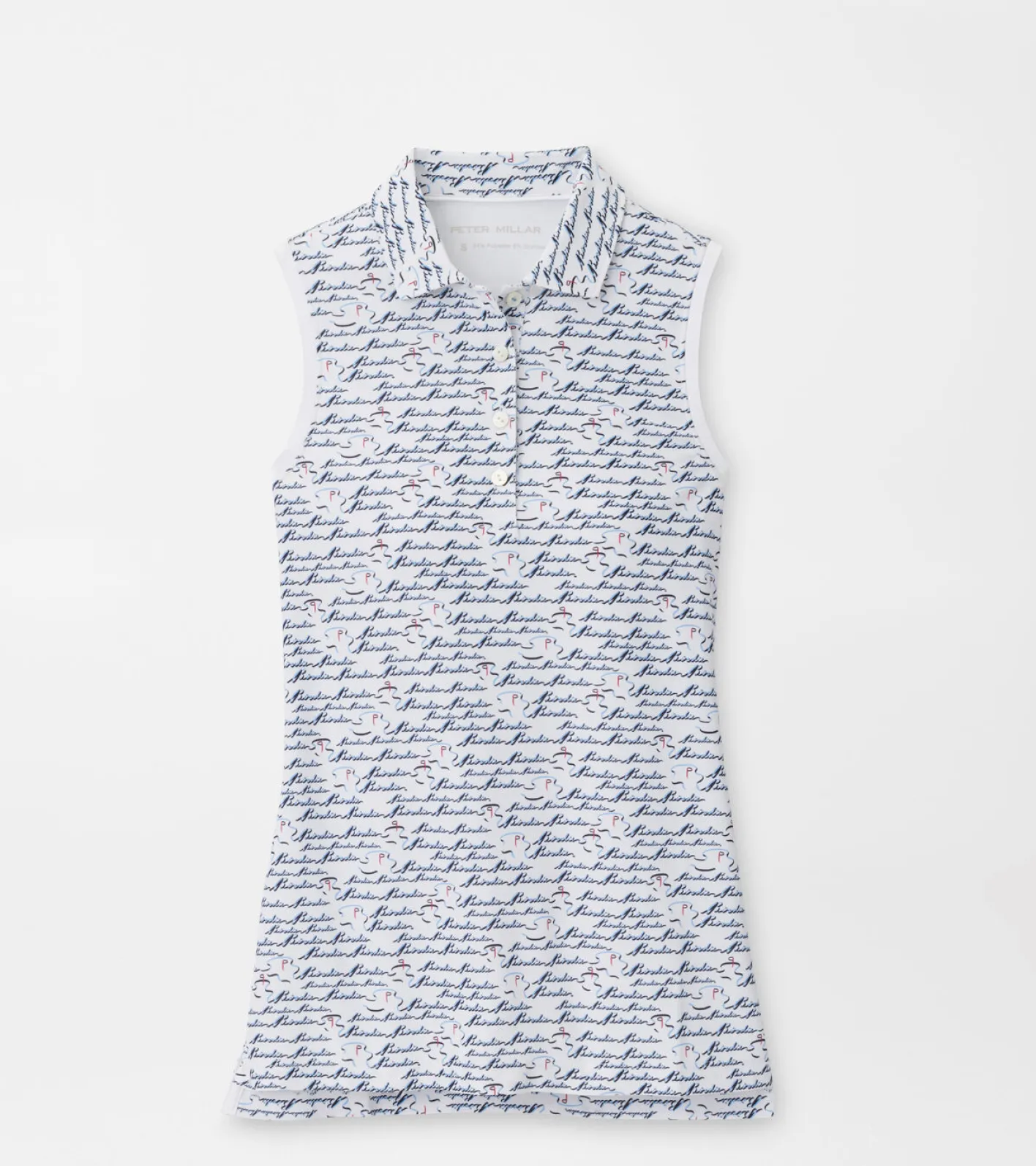 New Peter Millar Banded Sport Mesh Birdie Print Sleeveless Button Polo White