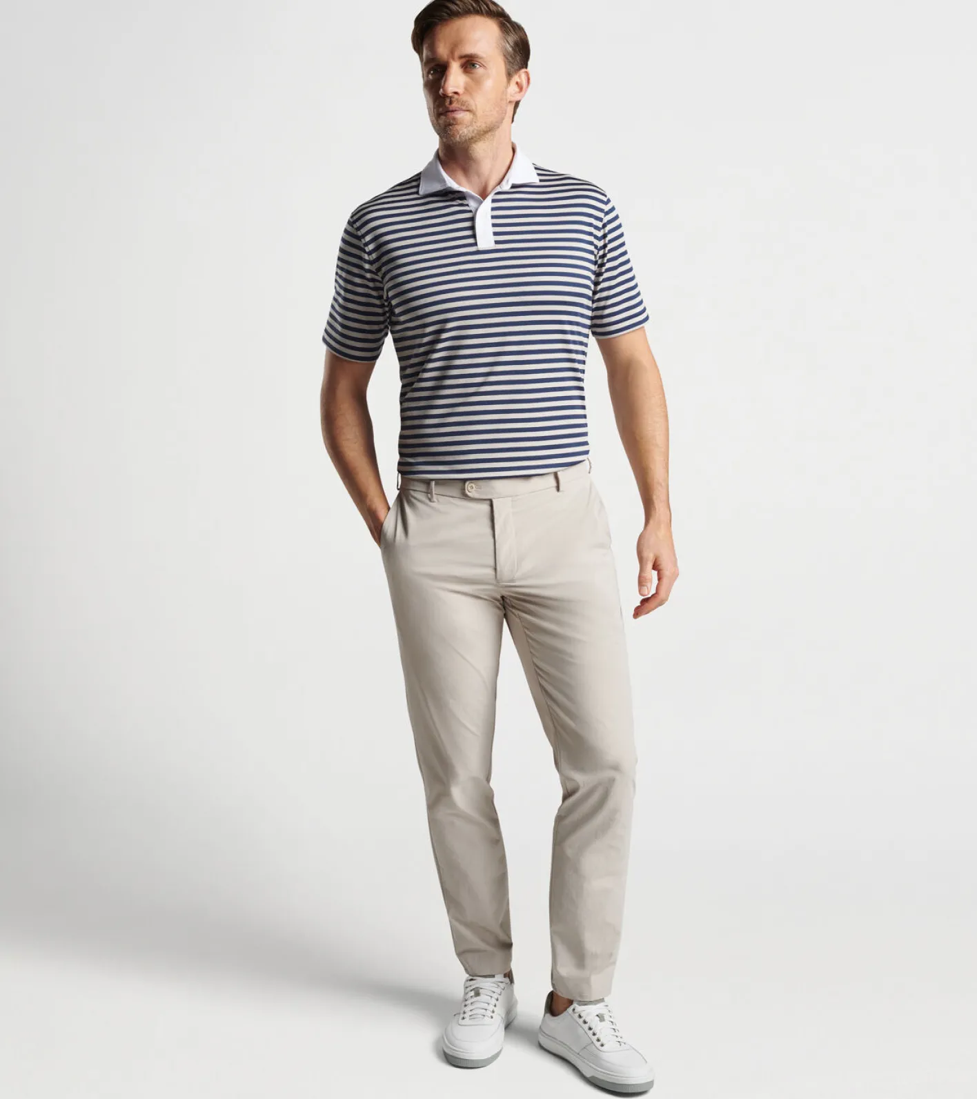 New Peter Millar Bass Performance Jersey Polo British Grey
