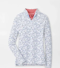 New Peter Millar Birdie Print Raglan Sleeve Perth Layer White