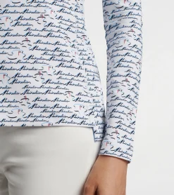 New Peter Millar Birdie Print Raglan Sleeve Perth Layer White