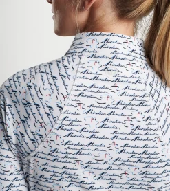 New Peter Millar Birdie Print Raglan Sleeve Perth Layer White