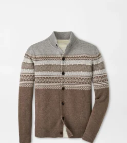 New Peter Millar Brunhall Full-Button Fair Isle Cardigan JUTE