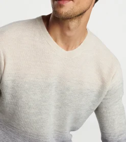 New Peter Millar Camden High V Striped Sweater British Grey