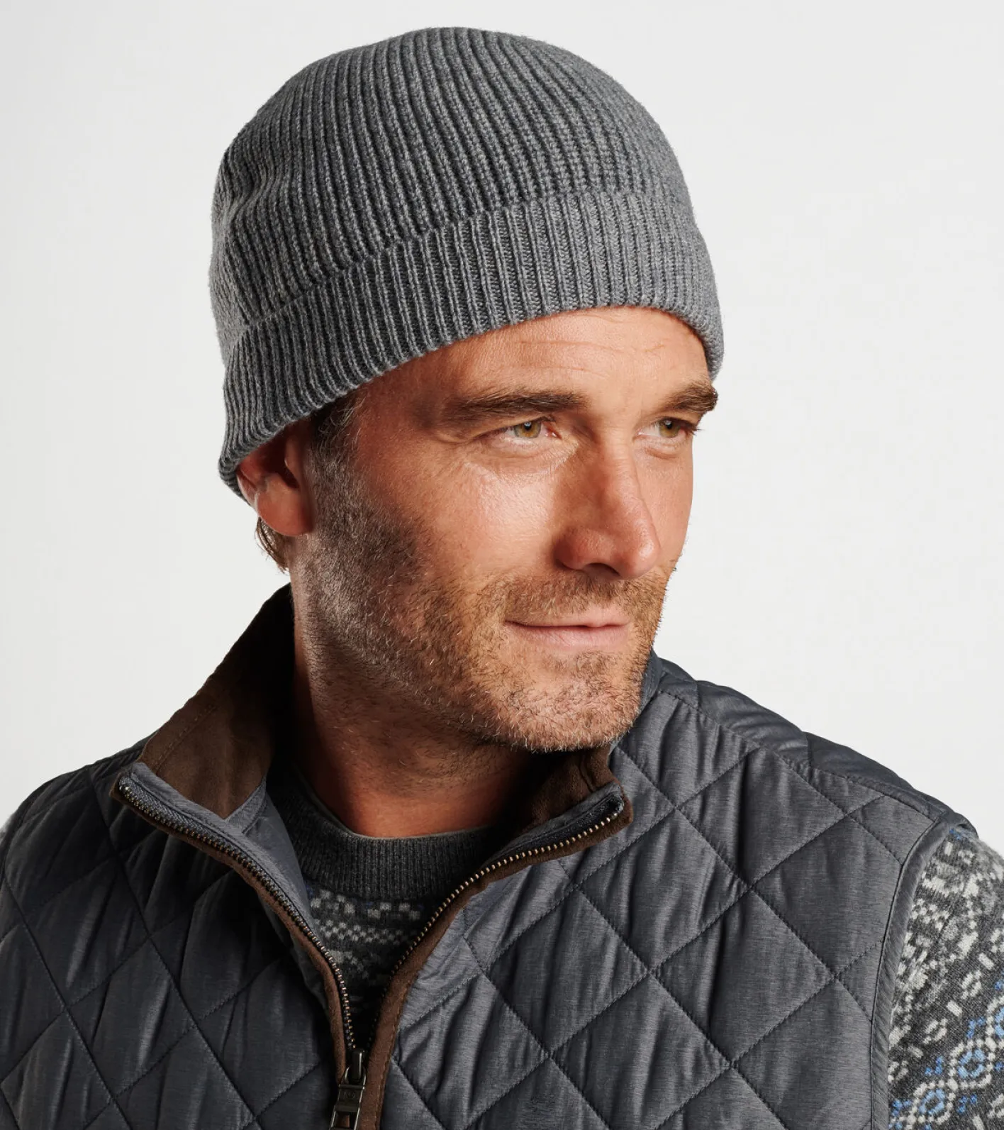 New Peter Millar Cashmere Rib Beanie Dark Grey