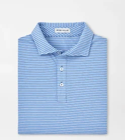 New Peter Millar Crown Comfort Cotton Polo Trip Stripe Atlantic Blue