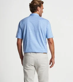 New Peter Millar Crown Comfort Cotton Polo Trip Stripe Atlantic Blue