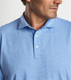 New Peter Millar Crown Comfort Cotton Polo Trip Stripe Atlantic Blue