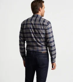 New Peter Millar Davol Italian Flannel Sport Shirt Navy