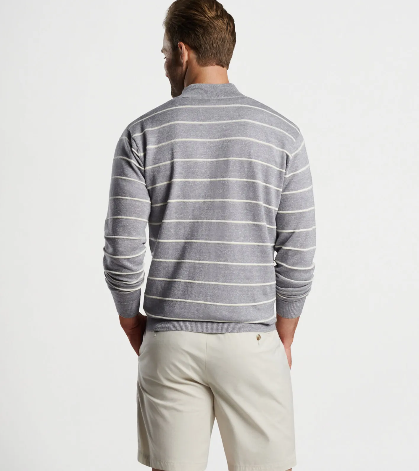 Hot Peter Millar Eastham Striped Quarter-Zip Sweater British Grey