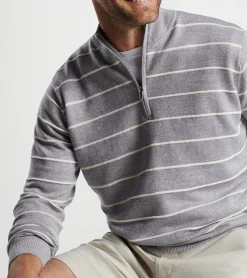 Hot Peter Millar Eastham Striped Quarter-Zip Sweater British Grey