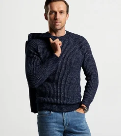 New Peter Millar Eklund Saddle Shoulder Crew Navy