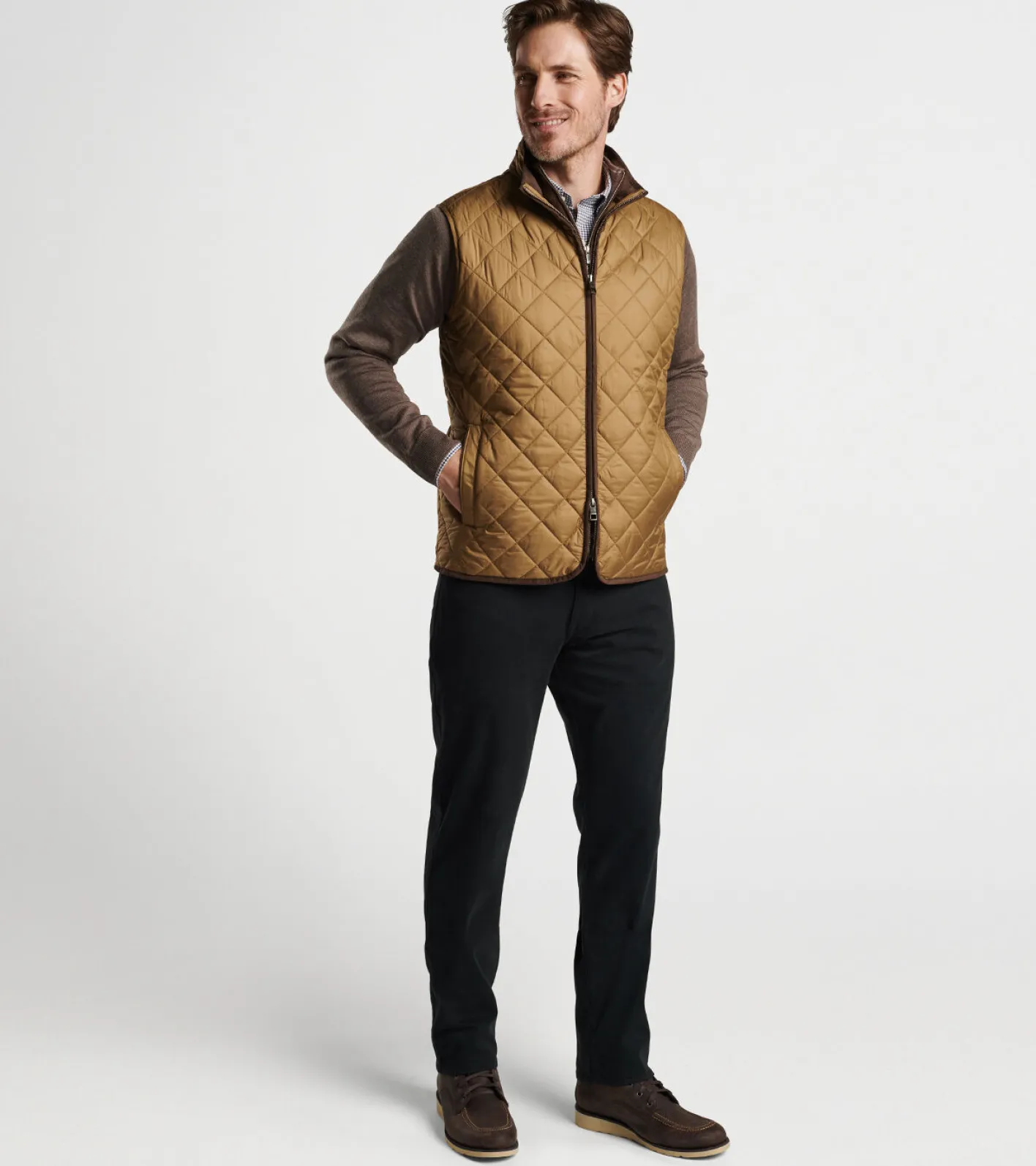 Discount Peter Millar Essex Quilted Travel Vest Khaki