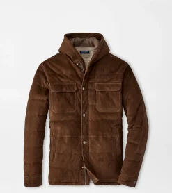 New Peter Millar Excursionist Flex Suede Hooded Bomber Espresso