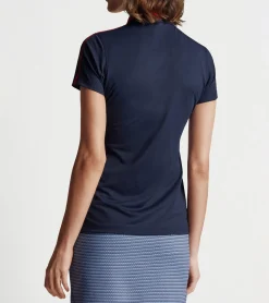 New Peter Millar Hicks Stripe Collar Sport Polo NAVY/ROUGE