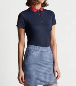 New Peter Millar Hicks Stripe Collar Sport Polo NAVY/ROUGE