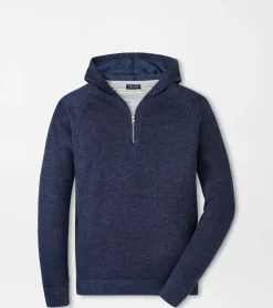 New Peter Millar Holden Quarter-Zip Hoodie Sweater Navy