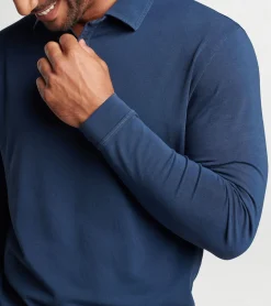 New Peter Millar Lava Wash Long Sleeve Polo Lavender Fog