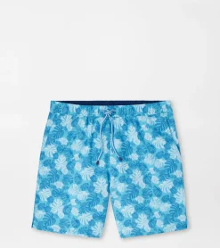 New Peter Millar Linework Monstera Swim Trunk Seasalt