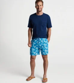 New Peter Millar Linework Monstera Swim Trunk Seasalt