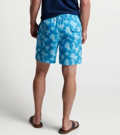 New Peter Millar Linework Monstera Swim Trunk Seasalt