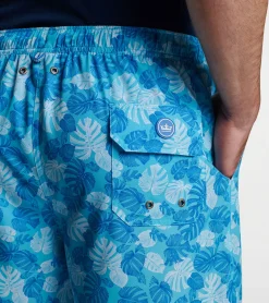 New Peter Millar Linework Monstera Swim Trunk Seasalt