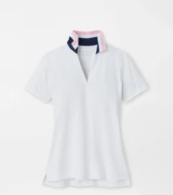 Sale Peter Millar Louise Eyelet Collar Drop-V Polo White