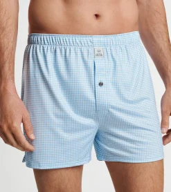 Best Peter Millar Nebraska Printed Gingham Check Stretch Jersey Boxer Cottage Blue