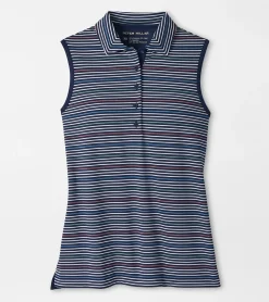 Discount Peter Millar Perfect Fit Performance Sleeveless Polo PINWHEEL STRIPE NAVY