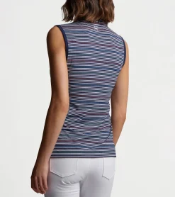 Discount Peter Millar Perfect Fit Performance Sleeveless Polo PINWHEEL STRIPE NAVY
