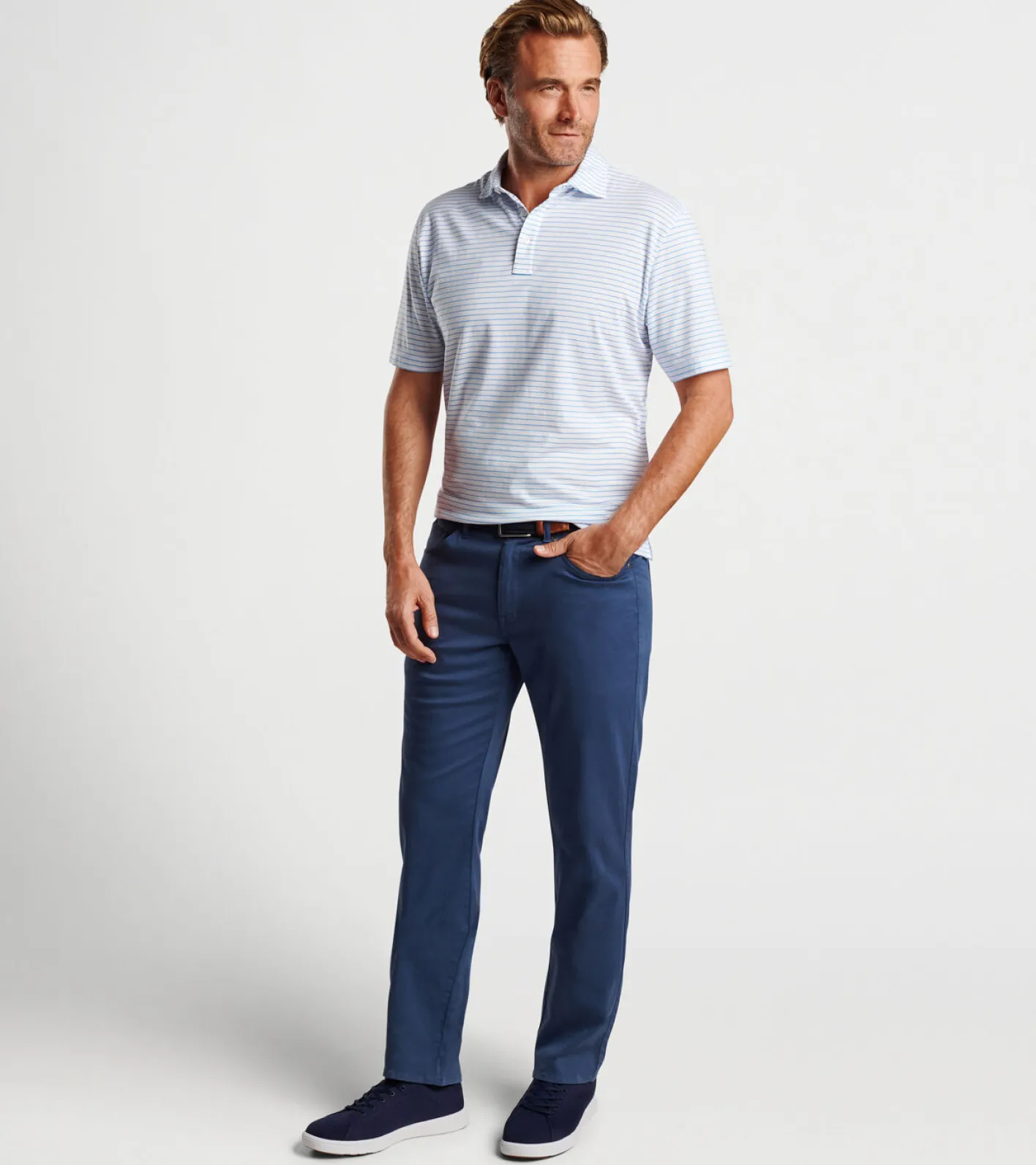 Sale Peter Millar Pilot Mill Cedar Stripe Short-Sleeve Polo Cape Blue