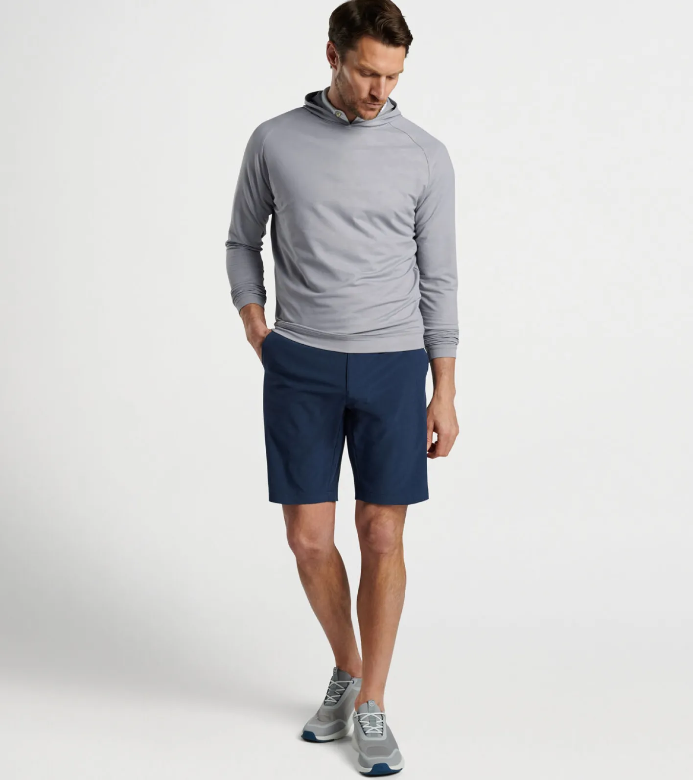 Fashion Peter Millar Pine Logo Camo Performance Hoodie Gale Grey