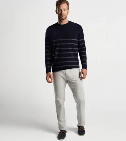 New Peter Millar Sampson Striped Crewneck Sweater Navy