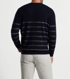 New Peter Millar Sampson Striped Crewneck Sweater Navy