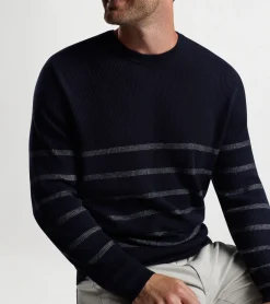 New Peter Millar Sampson Striped Crewneck Sweater Navy