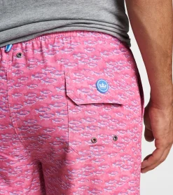 Outlet Peter Millar School Of Fish Swim Trunk PINK RUBY