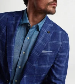 Discount Peter Millar Sola Windowpane Soft Jacket Atlantic Blue