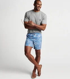 Fashion Peter Millar Surf's Up Striped Swim Trunk Blue Surf