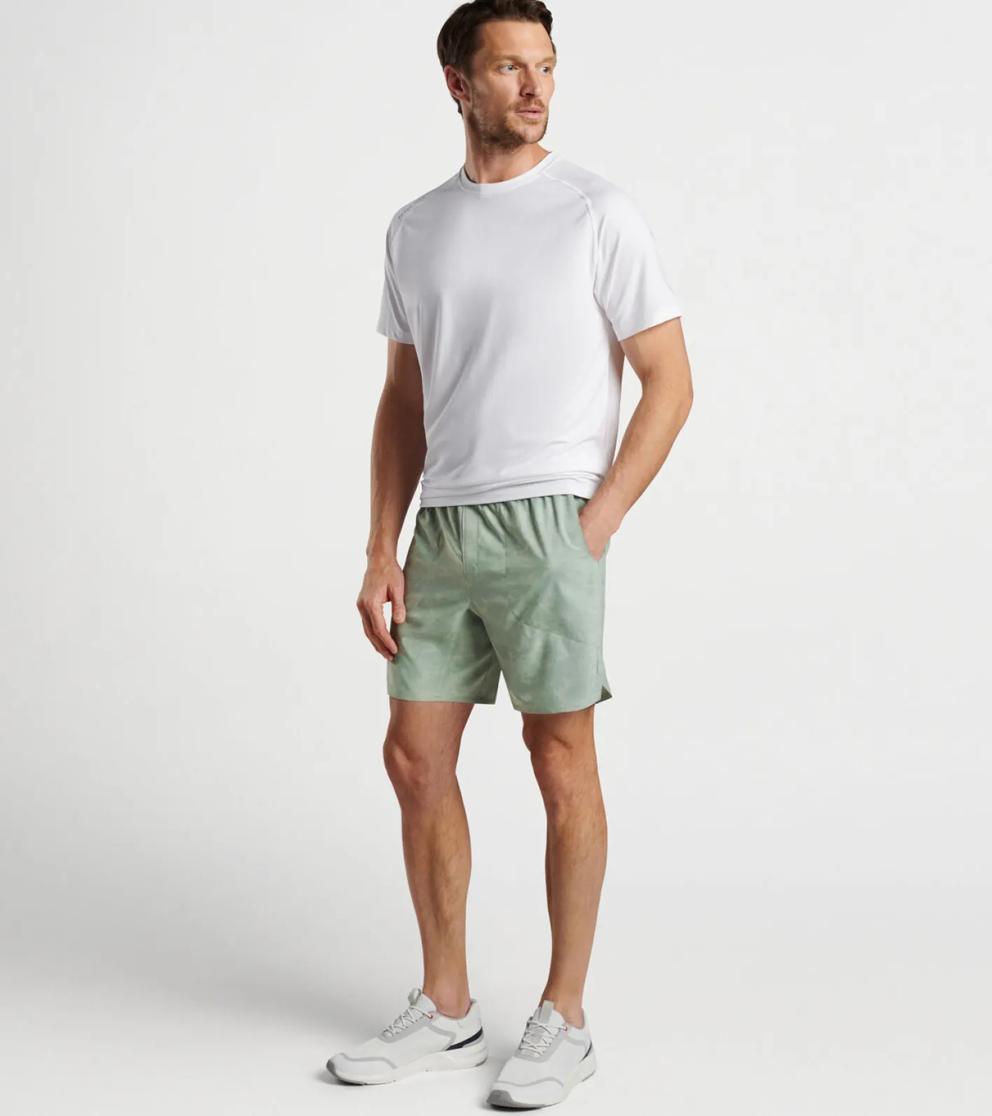 New Peter Millar Swift Camo Performance Short SAGE FOG