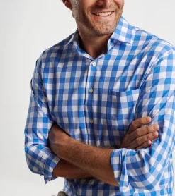 Hot Peter Millar Van Ness Performance Poplin Sport Shirt Cape Blue