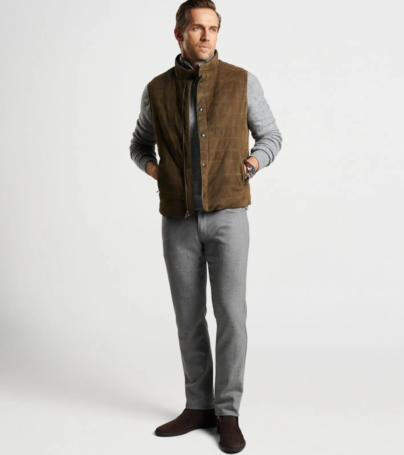 Clearance Peter Millar Vantage Suede Vest Loden