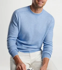 Discount Peter Millar Voyager Cashmere-Silk Saddle Shoulder Crew Gale Grey