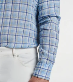 Discount Peter Millar Woodlawn Linen Sport Shirt Blue Frost