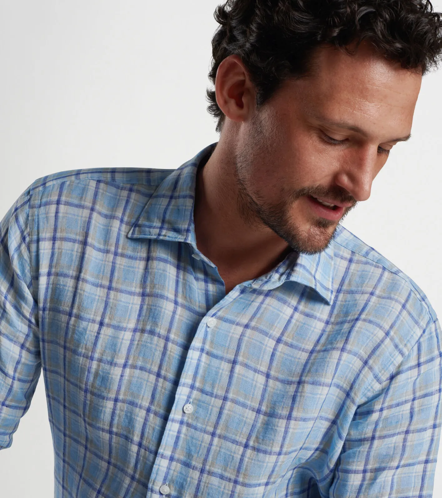 Discount Peter Millar Woodlawn Linen Sport Shirt Blue Frost